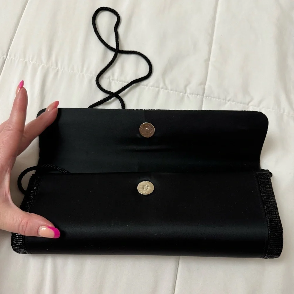 VTG Preston & York Elegant Beaded Satin Black Evening Clutch Shoulder Bag 90’s - Picture 12 of 15
